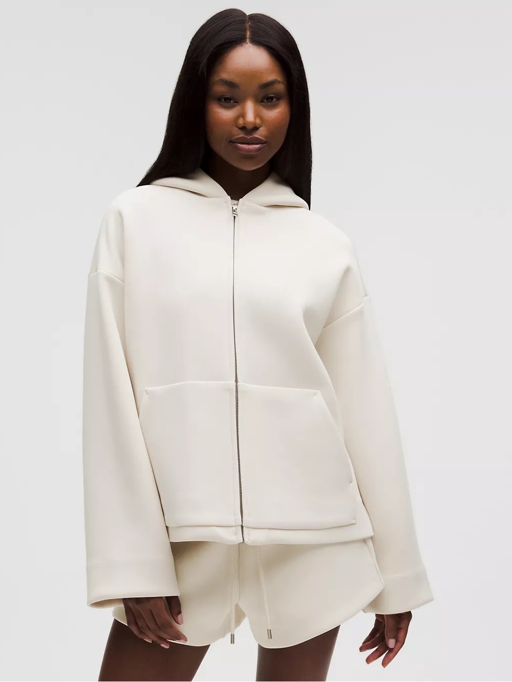 Lululemon Large Light Ivory Sleek Spacer Full Zip Hoodie Oversized